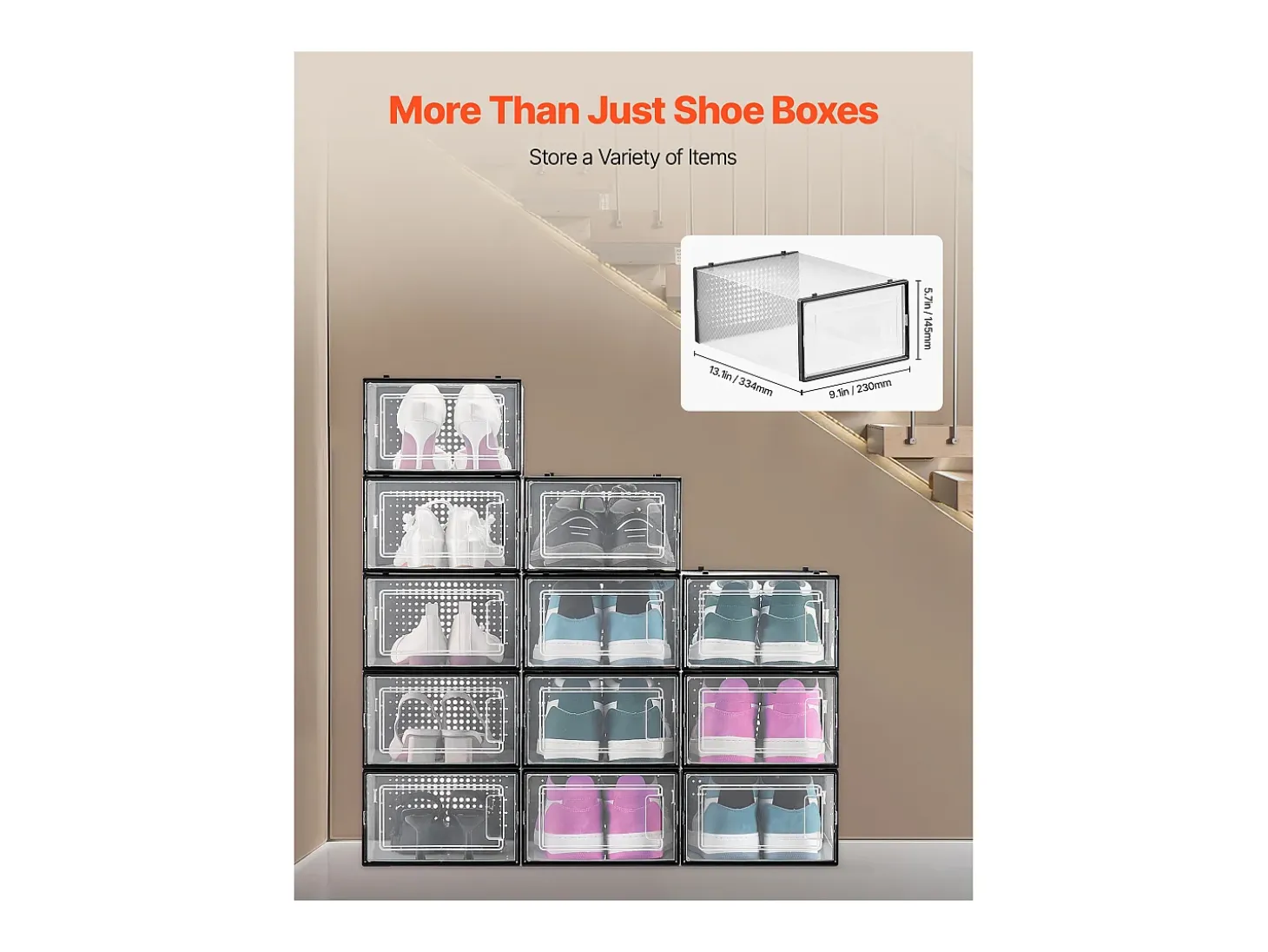 Cajas de Zapatos SucceBuy Apilables Lote de 12 Piezas, Almacenamiento para Zapatos hasta Talla US 11, Organizador Modular de Plástico