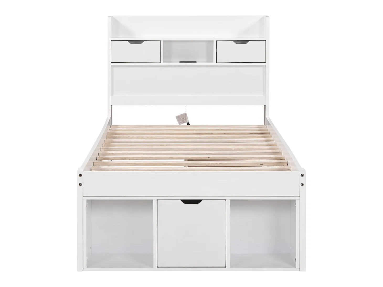 Cama de 90 x 200 cm con 5 cajones, puerto USB y compartimentos de almacenamiento - madera de pino - color blanco