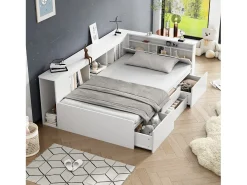 Cama infantil 90x200 cm con 4 cajones, librería y mueble de almacenaje - Madera MDF - color blanco