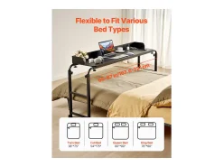 Cama Móvil SucceBuy Mesa Auxiliar con 4 Ruedas y Toma de Corriente, Escritorio de Cama con Altura Ajustable para Casa y Oficina, Color Negro