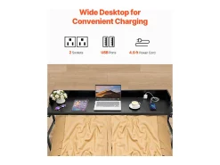 Cama Móvil SucceBuy Mesa Auxiliar con 4 Ruedas y Toma de Corriente, Escritorio de Cama con Altura Ajustable para Casa y Oficina, Color Negro