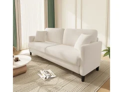 Canapé 2 plazas en Tejido de felpa teddy con 2 Almohadas - Beige - 148 x 89 x 79cm