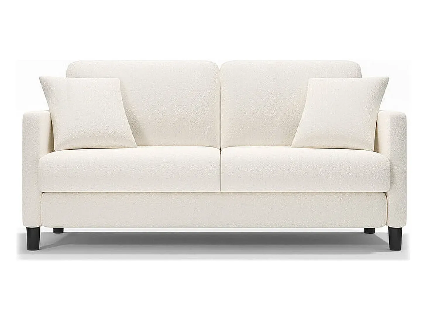 Canapé 2 plazas en Tejido de felpa teddy con 2 Almohadas - Beige - 148 x 89 x 79cm