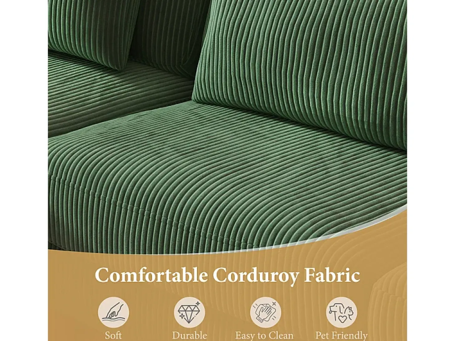 Canapé de esquina reversible en terciopelo acanalado - 2 plazas + méridienne - Verde - 256 x 160 x 88 cm