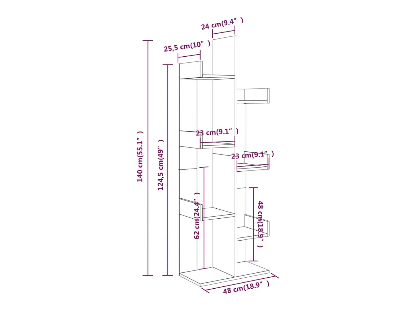Candler Estantería madera contrachapada roble ahumado 48x25,5x140 cm