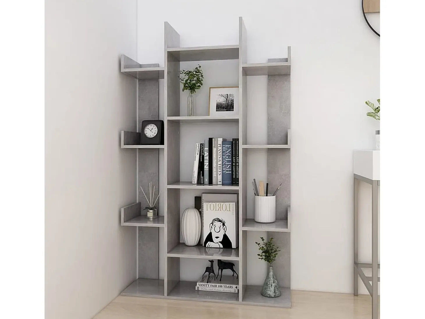 Candler Librería de madera contrachapada gris hormigón 86x25,5x140 cm