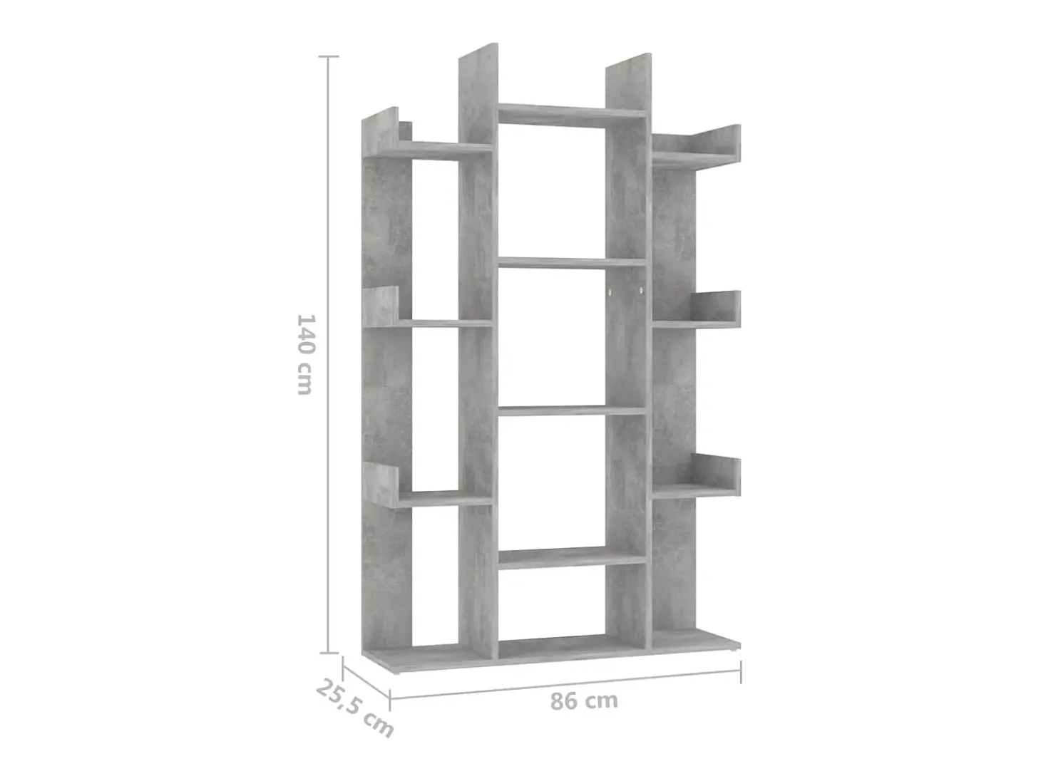 Candler Librería de madera contrachapada gris hormigón 86x25,5x140 cm