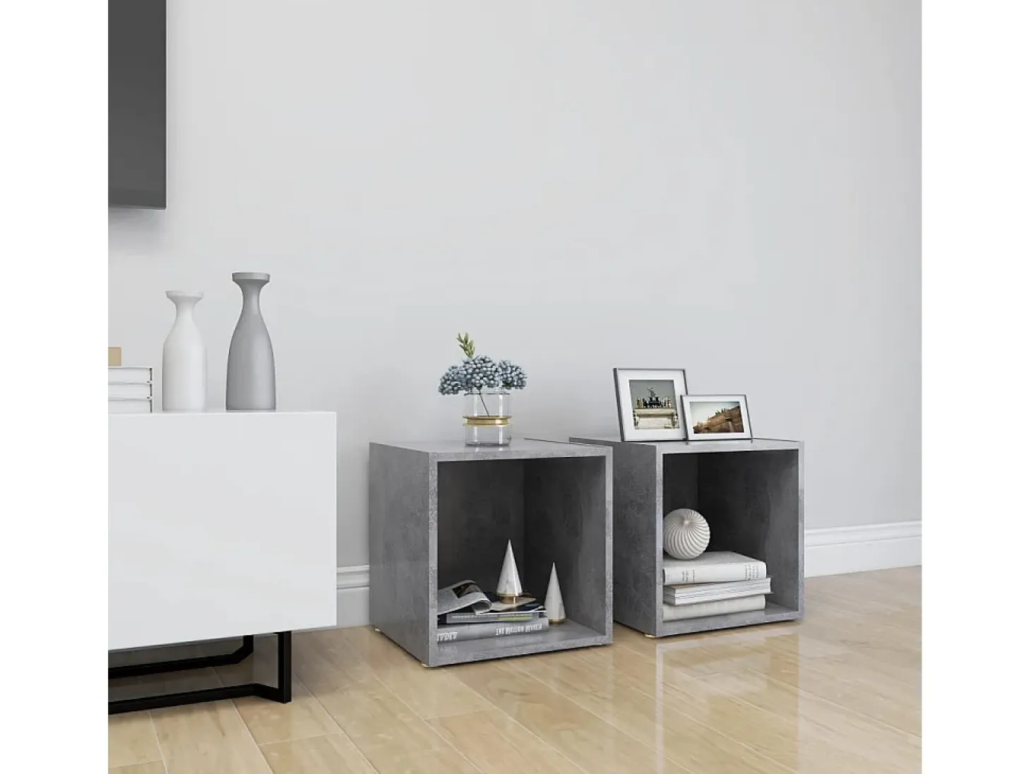 Cape Canaveral Mueble de TV 2uds madera contrachapada gris hormigón 37x35x37cm