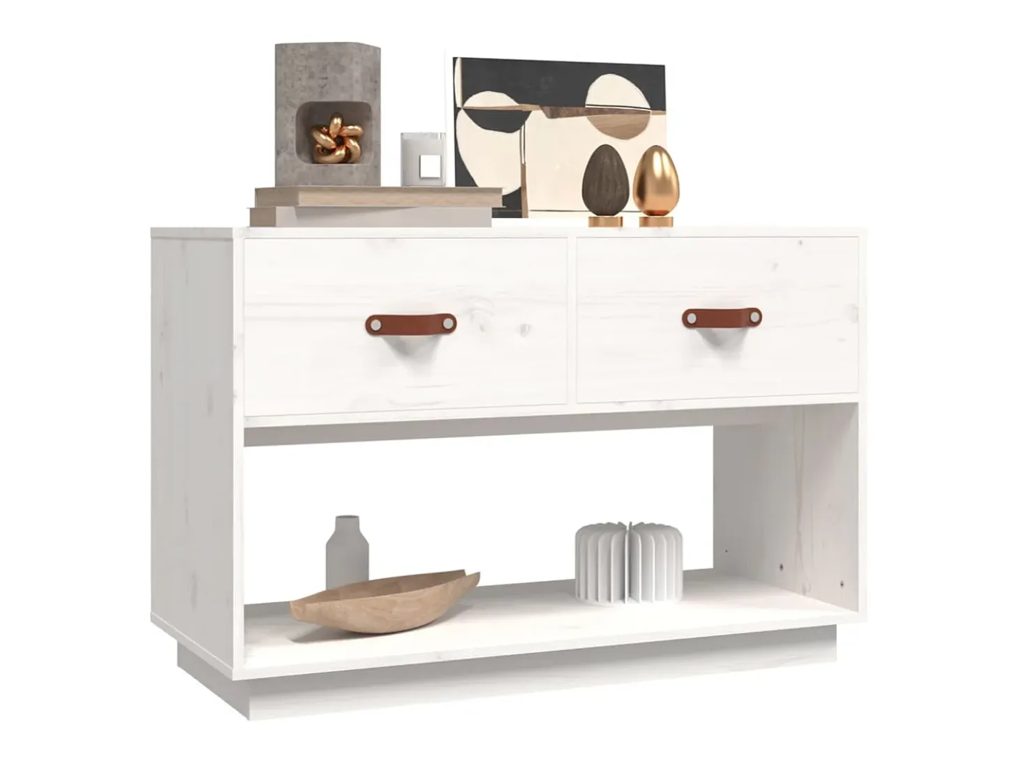 Carly Grace Mueble para TV madera maciza de pino blanco 90x40x60 cm