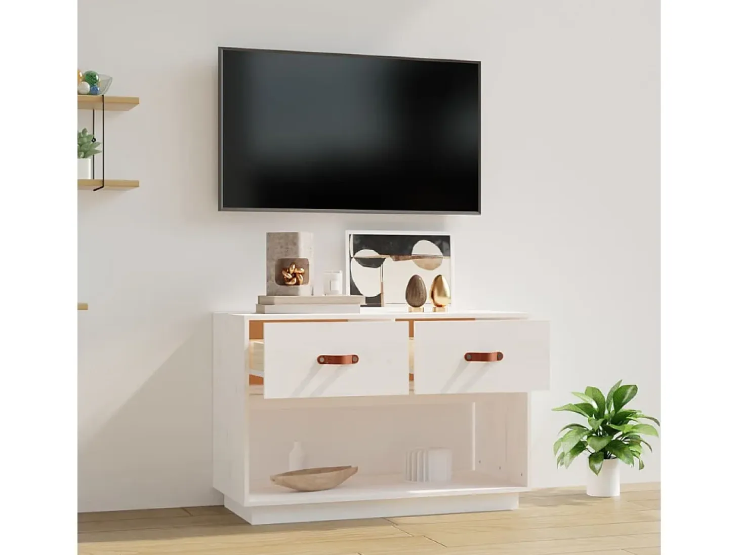 Carly Grace Mueble para TV madera maciza de pino blanco 90x40x60 cm