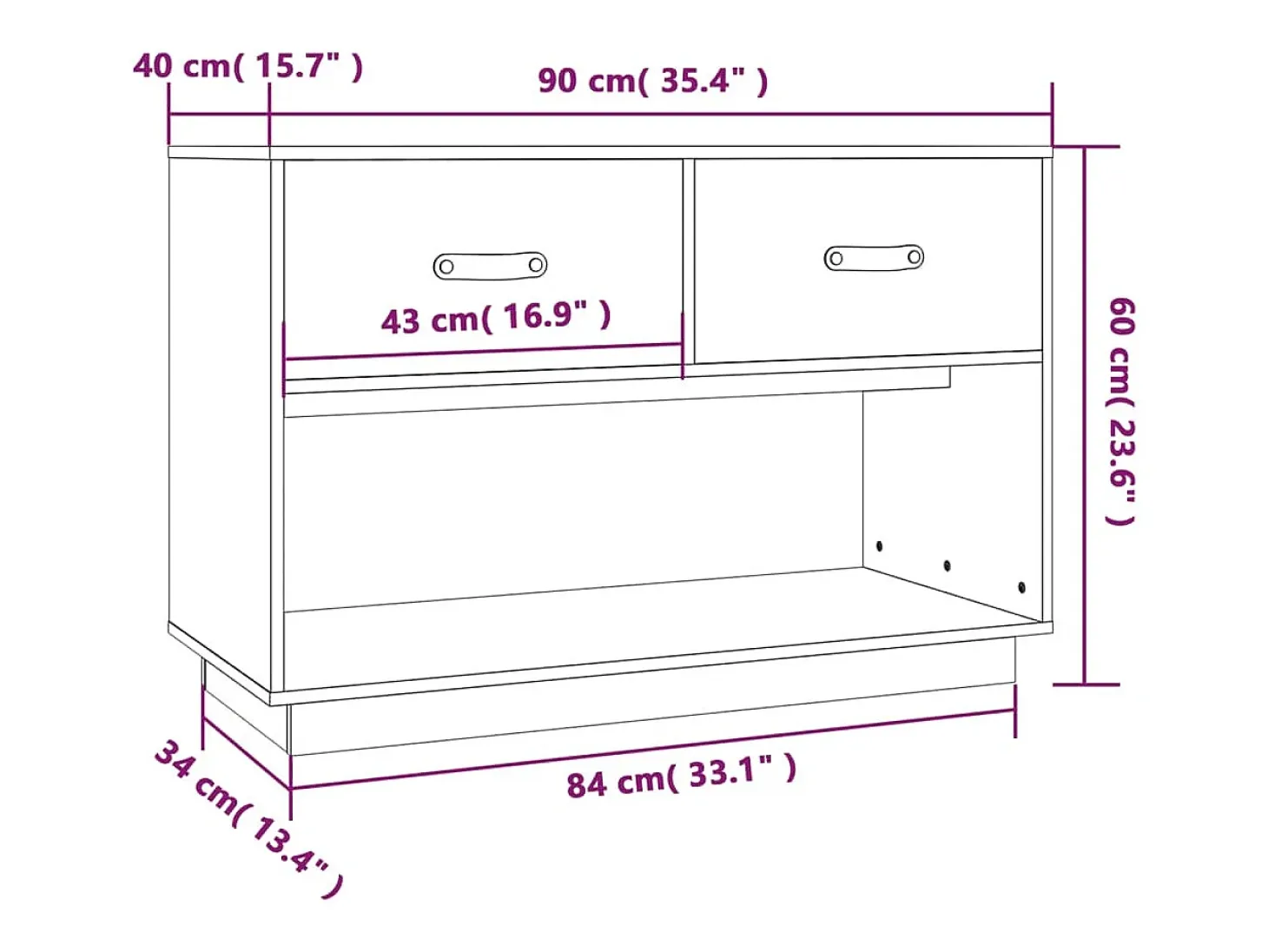Carly Grace Mueble para TV madera maciza de pino blanco 90x40x60 cm