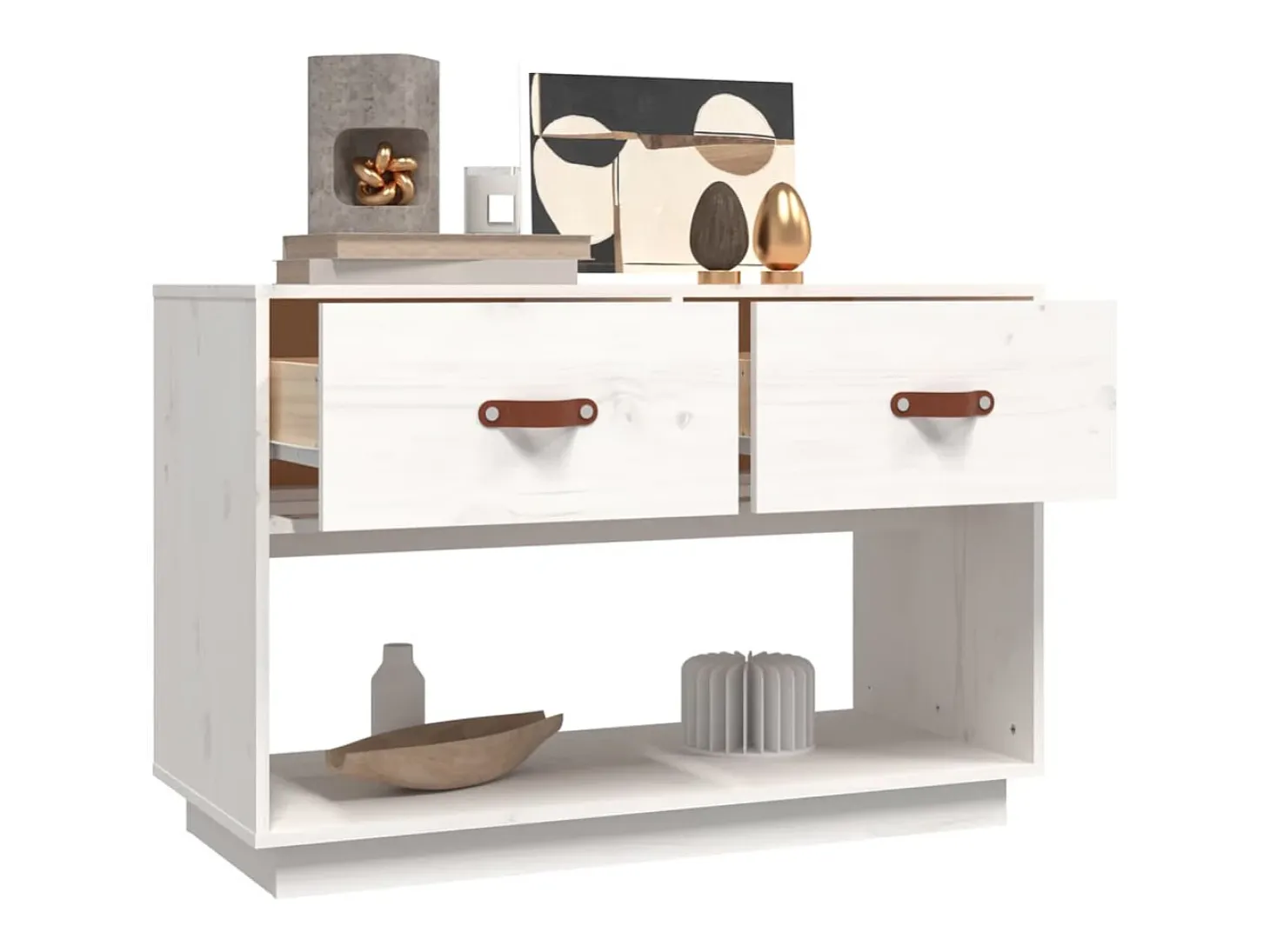 Carly Grace Mueble para TV madera maciza de pino blanco 90x40x60 cm