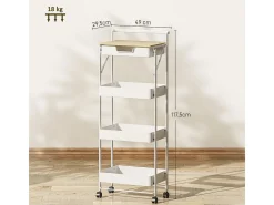 Carrito auxiliar Thila Homcom 3 estantes con cajón blanco 117,5x45x29,5 cm