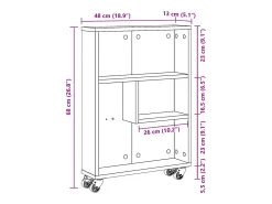 Carrito de almacenaje estrecho madera gris hormigón 48x13x68 cm