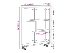 Carrito de almacenaje estrecho roble Sonoma 48x13x68 cm madera de ingeniería
