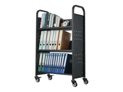 Carrito para Libros SucceBuy, Capacidad de Carga 150 kg, 77 x 38 x 122 cm, Estante de Almacenamiento de Libros de Una Cara en V, para Salón, Oficina, Escuela