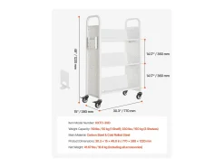 Carrito para Libros SucceBuy, Capacidad de Carga 150 kg, Carrito de Biblioteca, 77 x 38 x 122 cm, Estante de Almacenamiento de Libros de Una Cara en V, Blanco