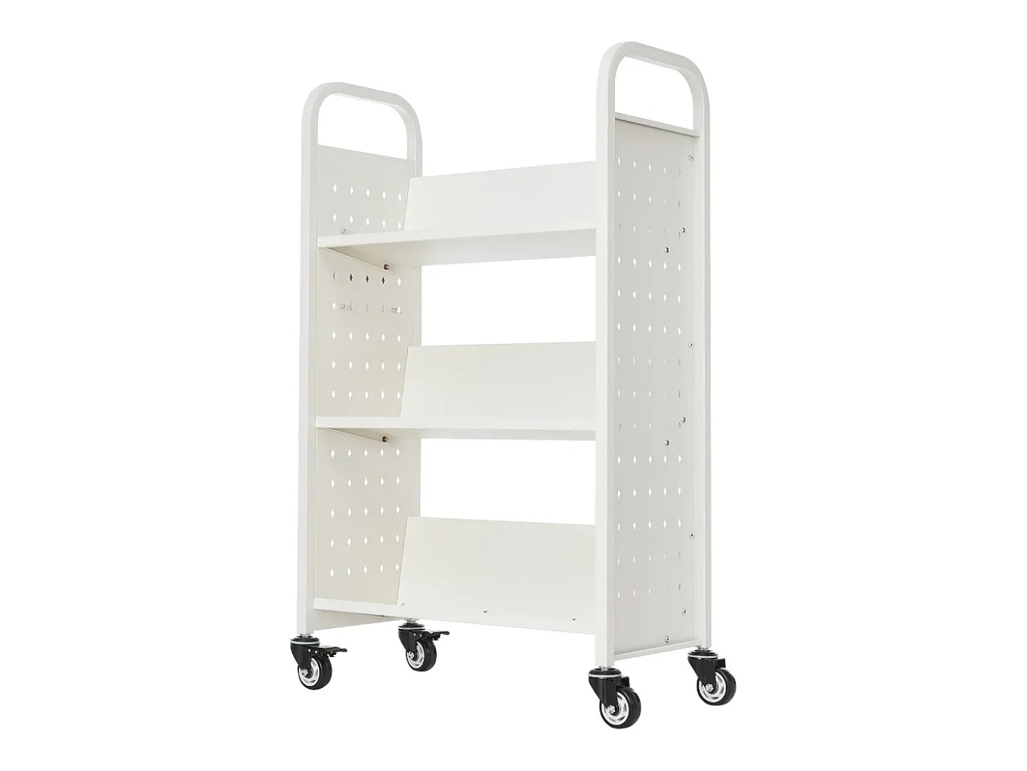 Carrito para Libros SucceBuy, Capacidad de Carga 150 kg, Carrito de Biblioteca, 77 x 38 x 122 cm, Estante de Almacenamiento de Libros de Una Cara en V, Blanco