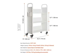 Carrito para Libros SucceBuy, Capacidad de Carga 150 kg, Carrito de Biblioteca, 77 x 38 x 122 cm, Estante de Almacenamiento de Libros de Una Cara en L, Blanco