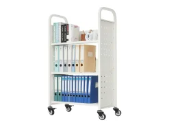 Carrito para Libros SucceBuy, Capacidad de Carga 150 kg, Carrito de Biblioteca, 77 x 38 x 122 cm, Estante de Almacenamiento de Libros de Una Cara en L, Blanco