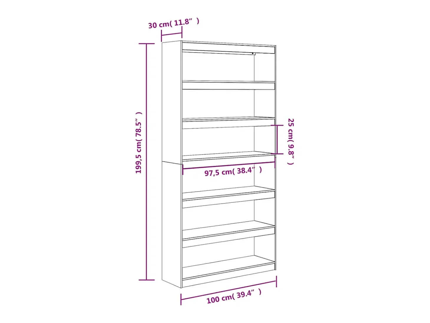 Centerville Estantería/divisor espacios madera maciza pino 100x30x199,5 cm