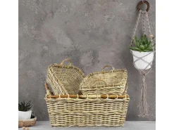 Cesta contenedor rectangular de madera de junco con asas cm 48 x 37 x h 15