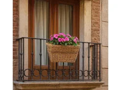 Cesta rectangular de mimbre para bicicleta con asa tejida