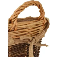 Cesta redonda para exposición de leña hecha de madera de corteza con forro de yute