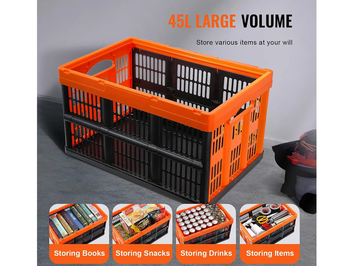 Cestas de Almacenamiento SucceBuy Plegables, 45 L, Plástico Plegable, Lote de 3, Apilables - Solución Práctica para Clasificar y Guardar Efectos