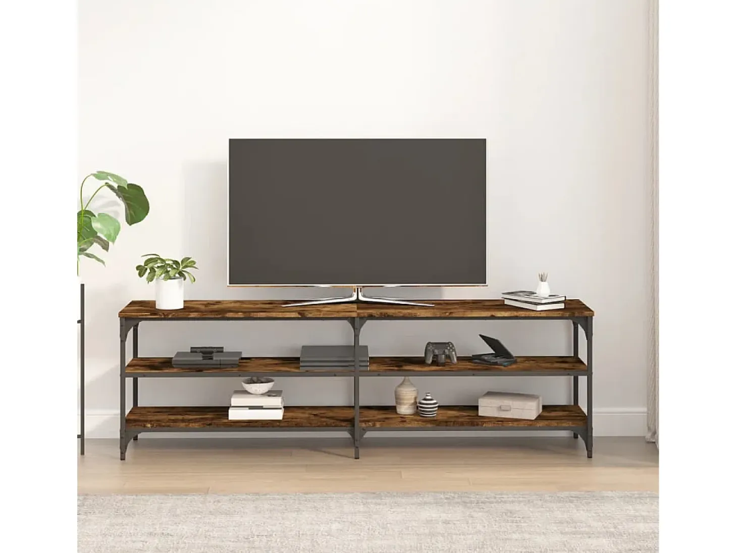 Chiloquin Mueble de TV madera contrachapada roble ahumado 160x30x50 cm
