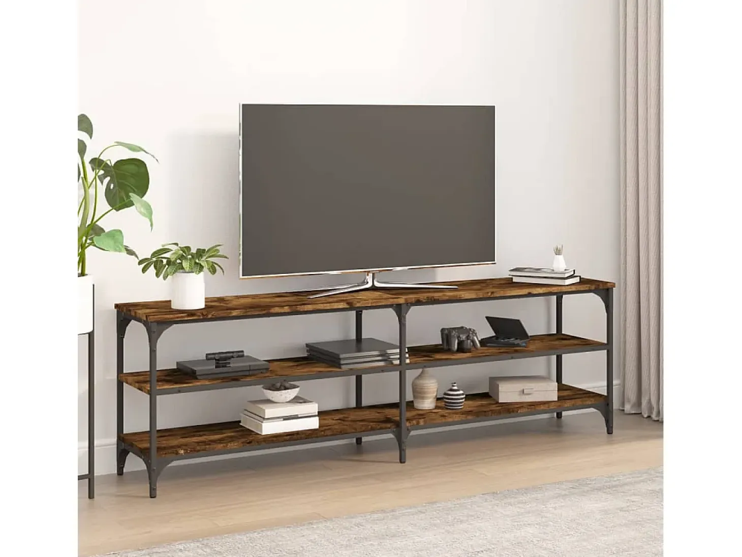Chiloquin Mueble de TV madera contrachapada roble ahumado 160x30x50 cm