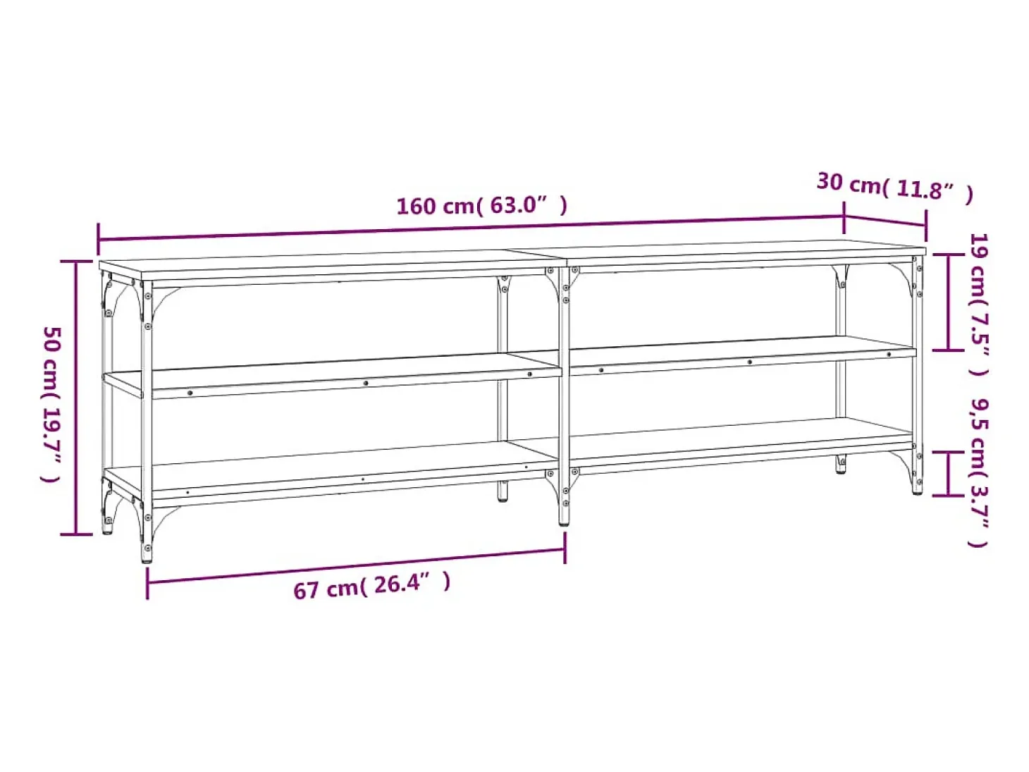 Chiloquin Mueble de TV madera contrachapada roble ahumado 160x30x50 cm