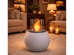 Chimenea de bioetanol, brasero de jardín, de pie, para uso interior y exterior, BOTTICELLI Corda Beige, d.40 x h.54