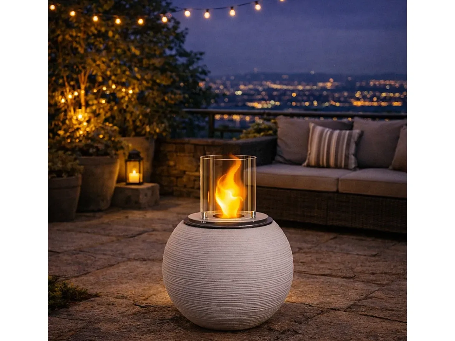 Chimenea de bioetanol, brasero de jardín, de pie, para uso interior y exterior, BOTTICELLI Corda Beige, d.40 x h.54