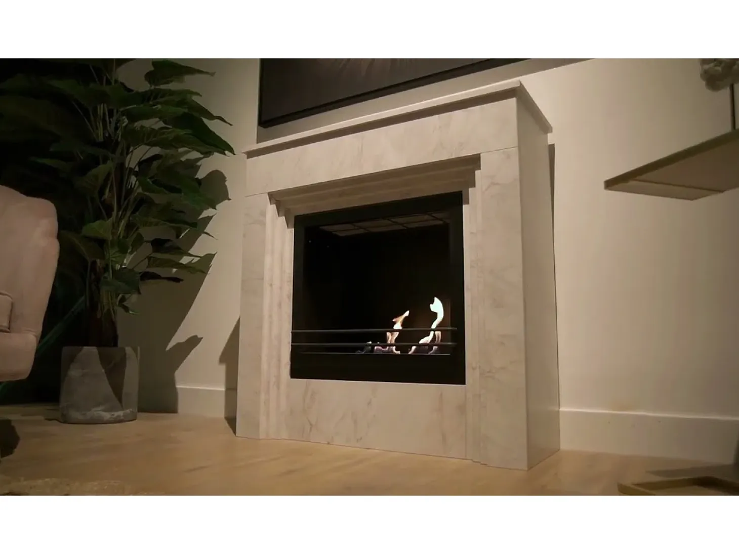 Chimenea de bioetanol de pie BELLINI de madera blanca, fabricada en Italia, L96 x P35 x H96