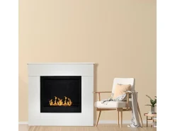Chimenea de bioetanol de pie Michelangelo de madera blanca, 96 x 36 x 90 h, fabricada en Italia