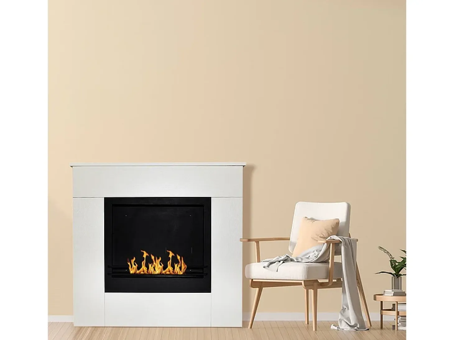 Chimenea de bioetanol de pie Michelangelo de madera blanca, 96 x 36 x 90 h, fabricada en Italia