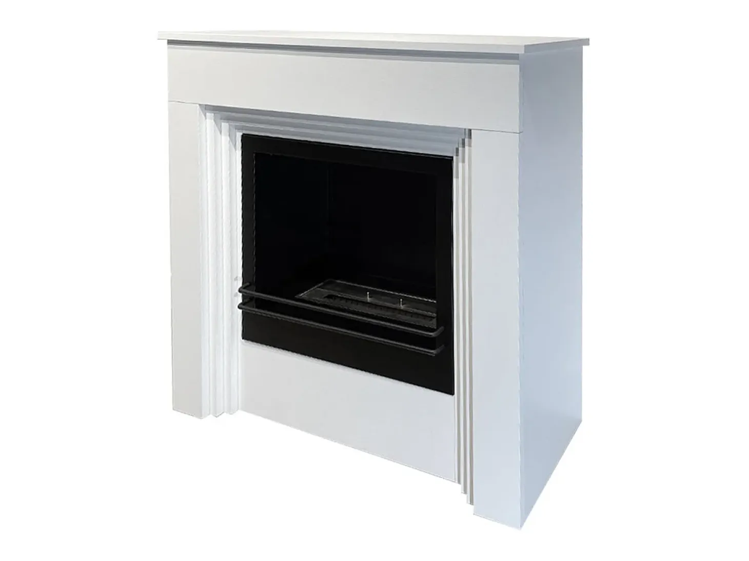 Chimenea de bioetanol de pie BELLINI de madera blanca, fabricada en Italia (largo x fondo x alto) 96 cm.