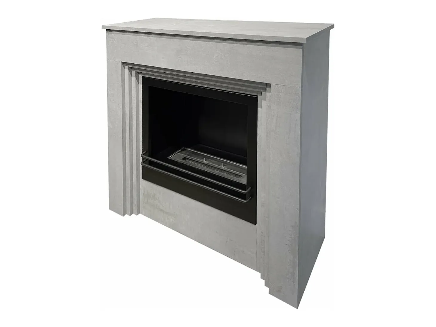 Chimenea de bioetanol de suelo BELLINI de madera con efecto cemento. Fabricada en Italia. L96 x P35 x H96.