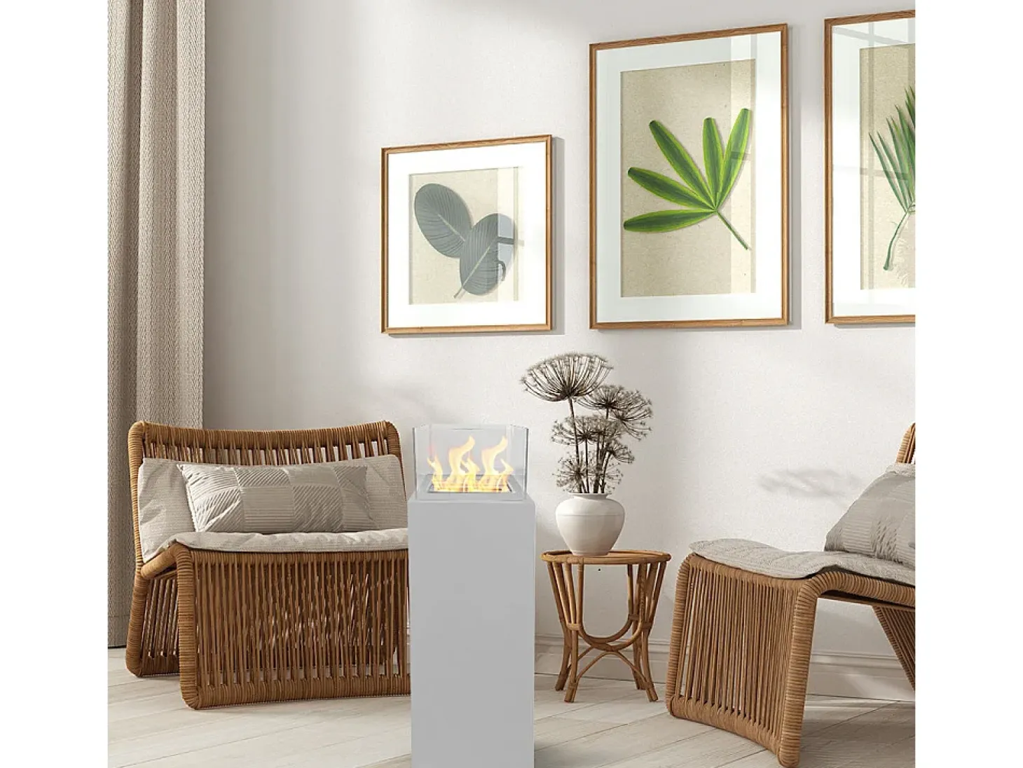 Chimenea de bioetanol de suelo para uso interior y exterior Ischia Blanco 40x40x115