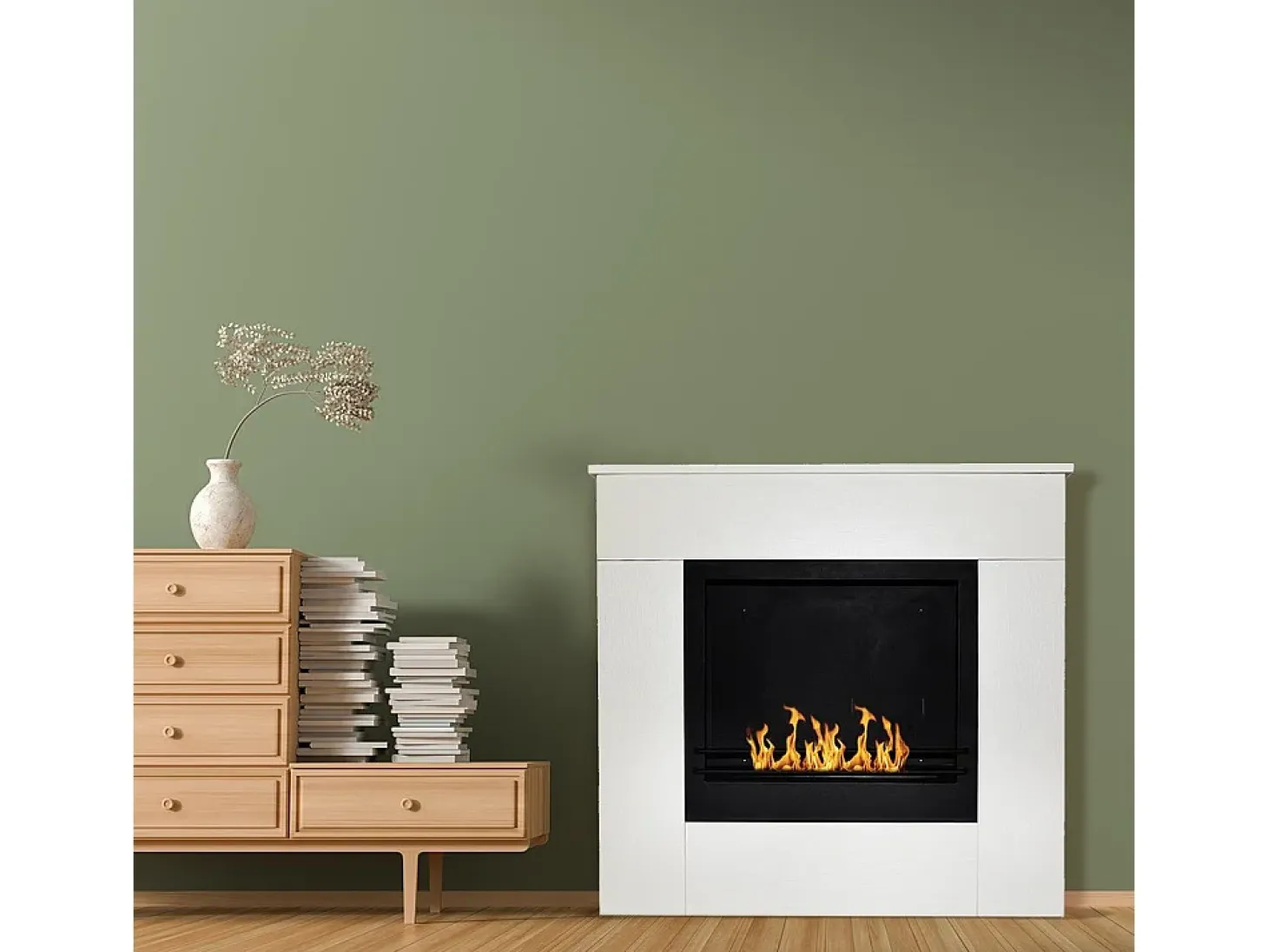 Chimenea de bioetanol de suelo de madera blanca Fabricada en Italia Michelangelo 96x36x90h