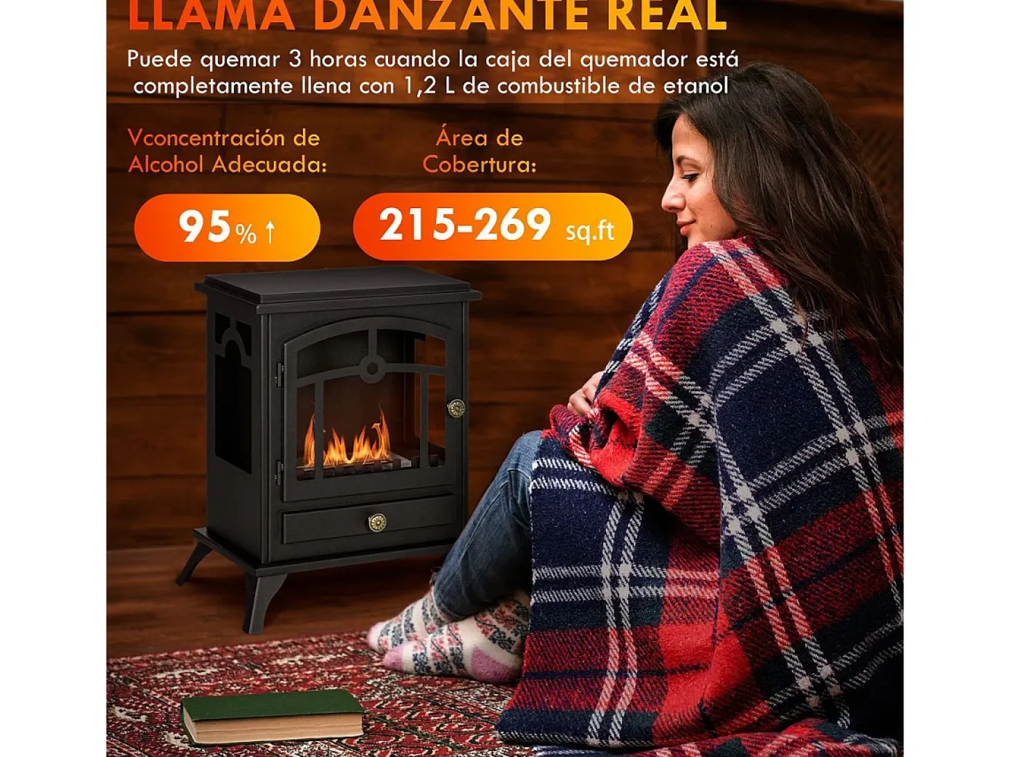 Chimenea de bioetanol Homcom 7000 BTU/h 0,9L negro 54x45x28 cm