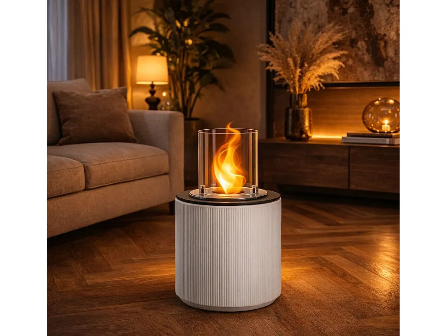 Chimenea de bioetanol MODIGLIANI Corda Beige, brasero de suelo para uso interior y exterior, d.36 x h.56