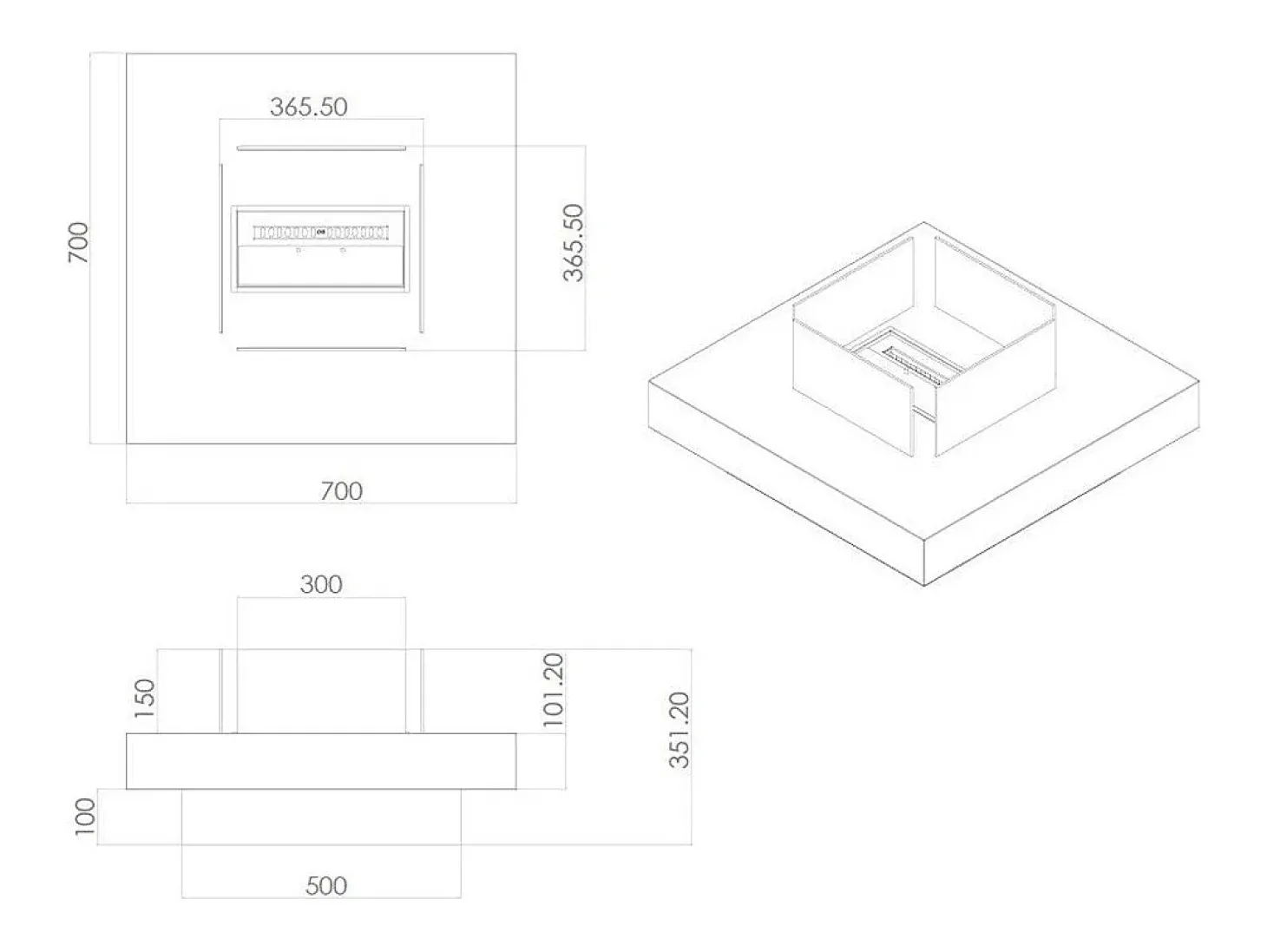 Chimenea de bioetanol para uso interior y exterior Panarea Blanco 70x70x35