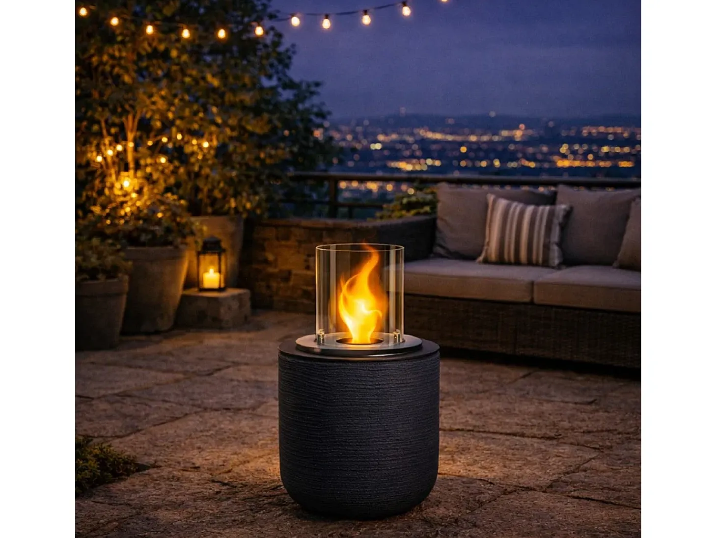 Chimenea de bioetanol RAFFAELLO de hierro fundido gris, brasero de suelo para interior y exterior, d.35 x h.55