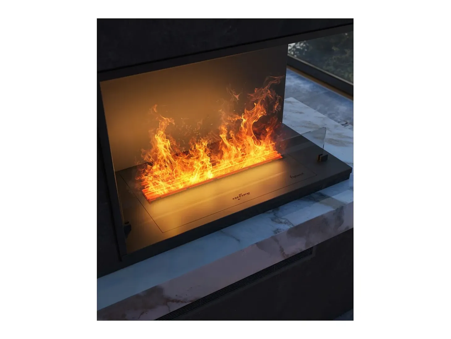 Chimenea de vapor de agua empotrada Corner R800 con llama multicolor, efecto 3D y control mediante app, depósito de 1,2 l - 80 cm