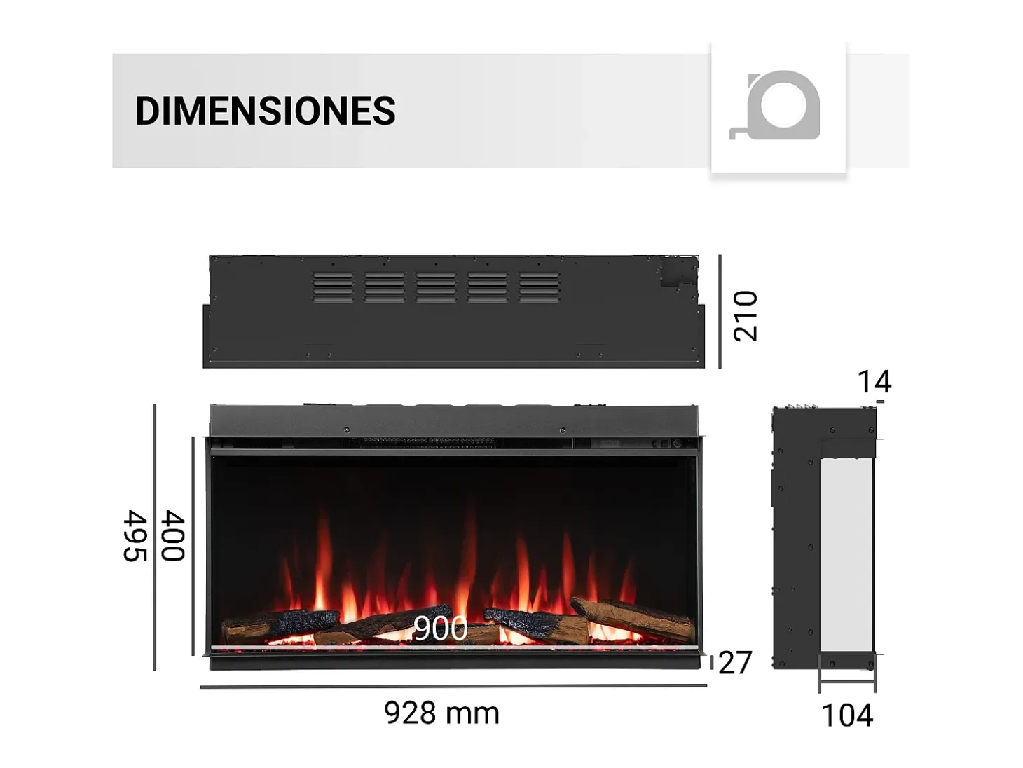 Chimenea eléctrica BALDERIA Athena smart 36 - Chimenea empotrable - Negro