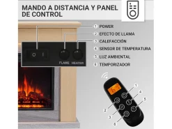 Chimenea eléctrica BALDERIA Pandora - Chimenea de pie, 2000 W - Marrón claro