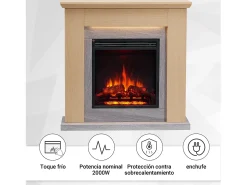 Chimenea eléctrica BALDERIA Pandora - Chimenea de pie, 2000 W - Marrón claro