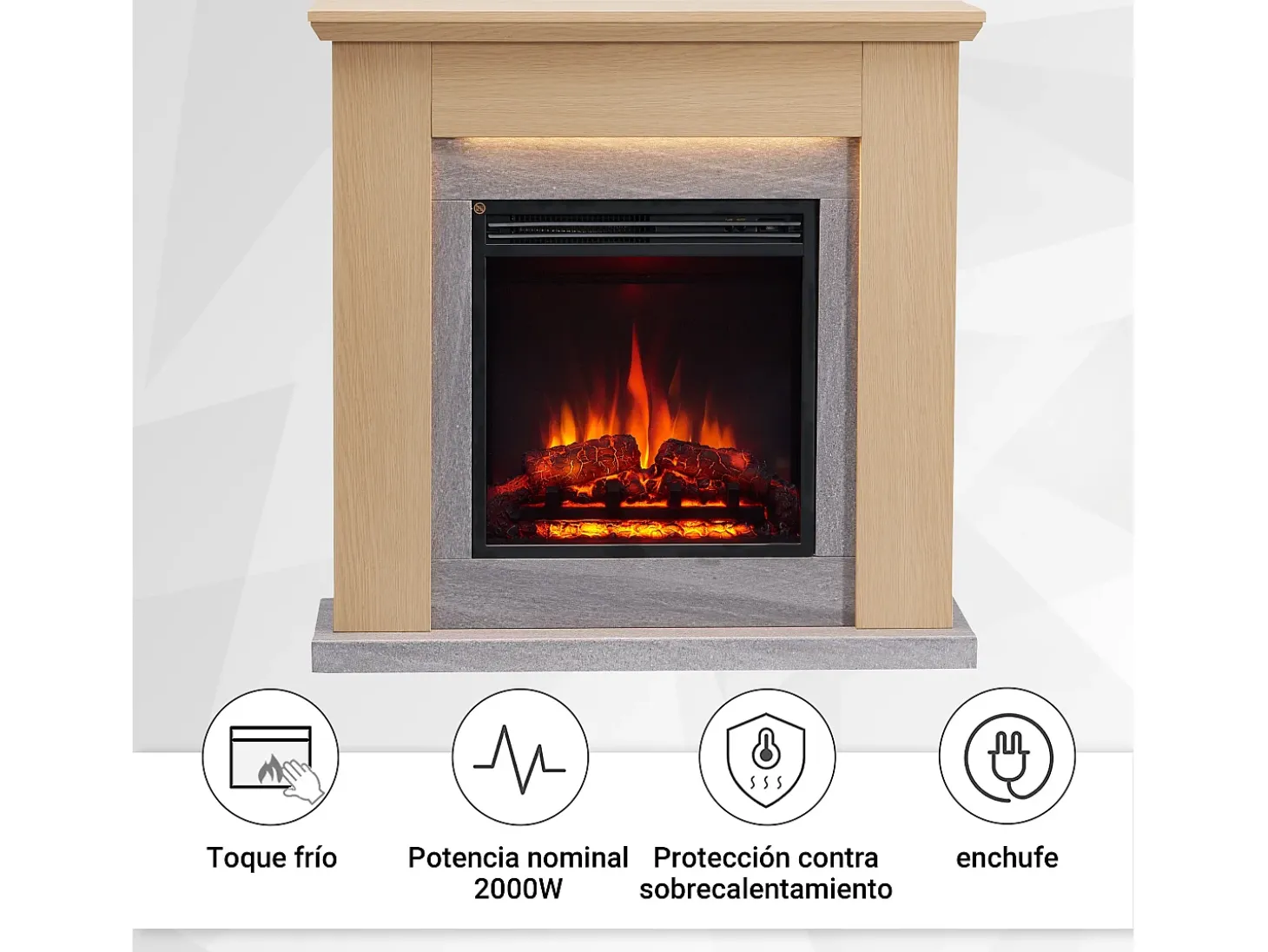 Chimenea eléctrica BALDERIA Pandora - Chimenea de pie, 2000 W - Marrón claro